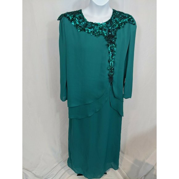 Glatter & Sims Vintage Teal Sequined Long Sleeve - Picture 3 of 7